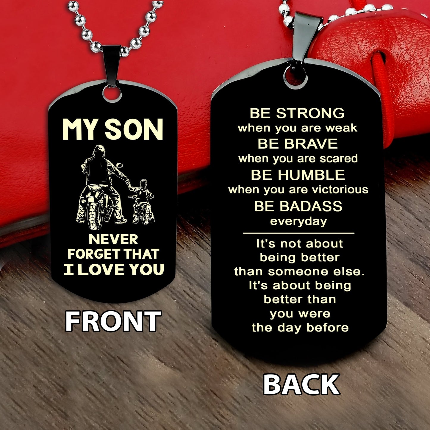 Biker engraved double sided dog tag bracelet from dad to son, I hope you believe in yourself-DOG TAG 2