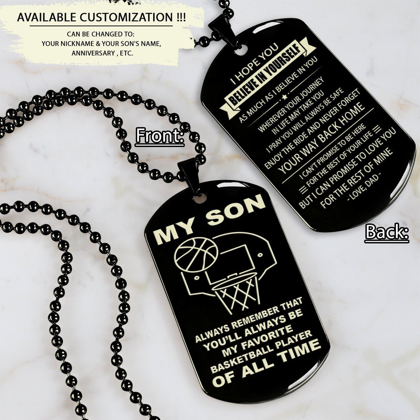 Customizable basketball dog tag, gifts from dad mom to son- It is not about better than someone else, It is about being better than you were the day before, Be strong be brave be humble-DS2