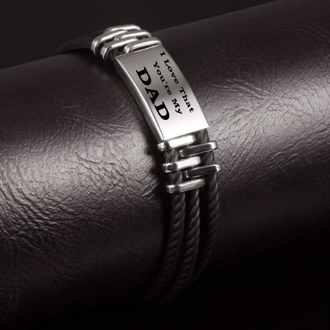 Personalized Men Leather Bracelet Engraved Name and Text ID Bar Bracelet