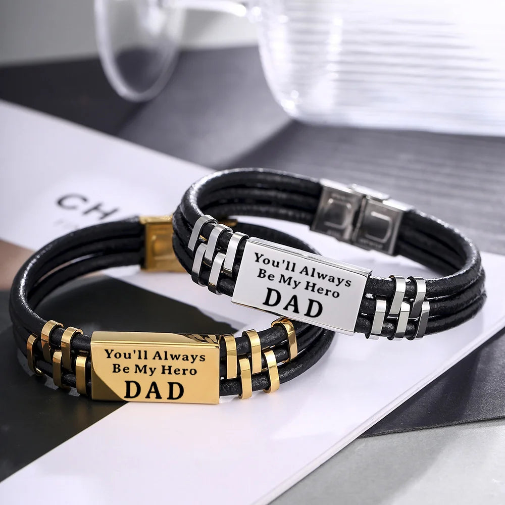 Personalized Men Leather Bracelet Engraved Name and Text ID Bar Bracelet