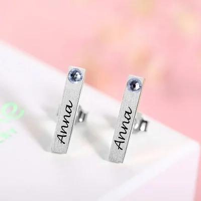 Personalized Bar Earrings with Birthstones