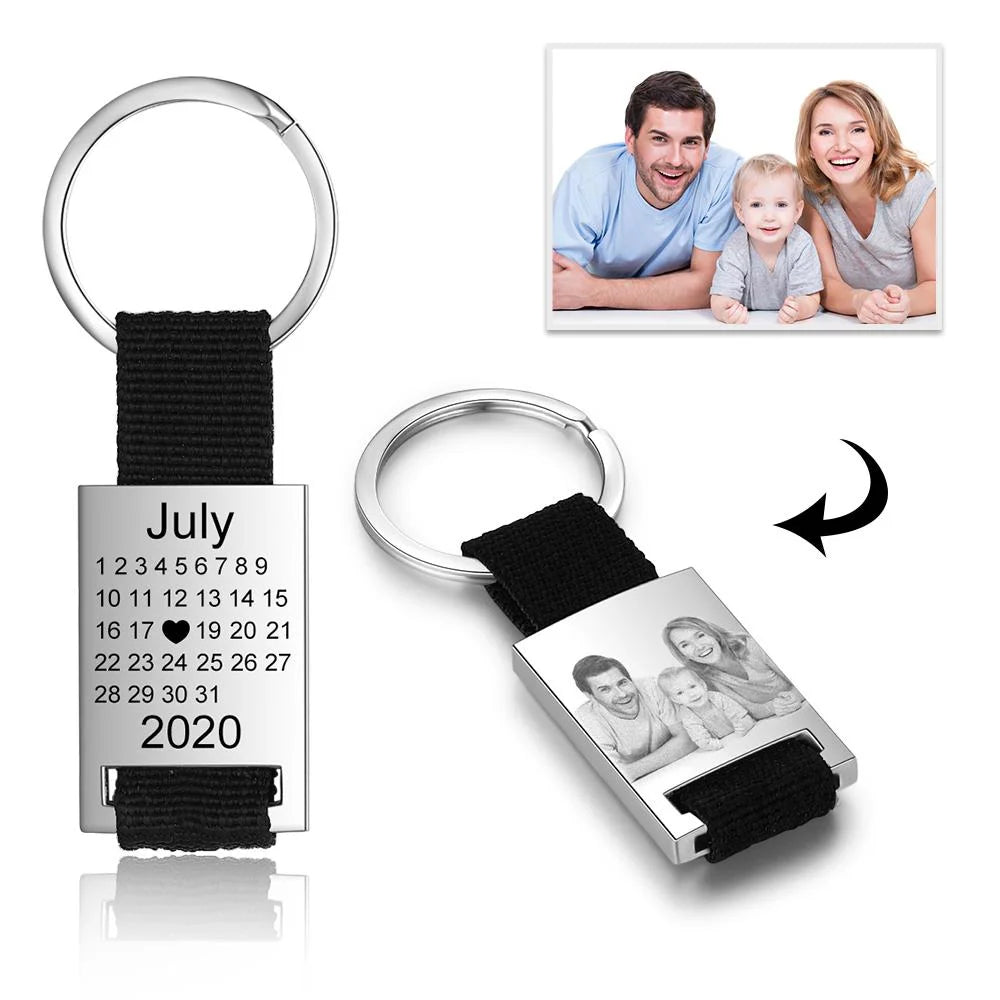 Personalized Calendar Keychain Engraved Photo Keychain