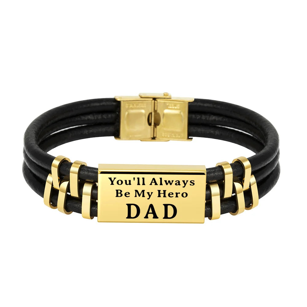 Personalized Men Leather Bracelet Engraved Name and Text ID Bar Bracelet