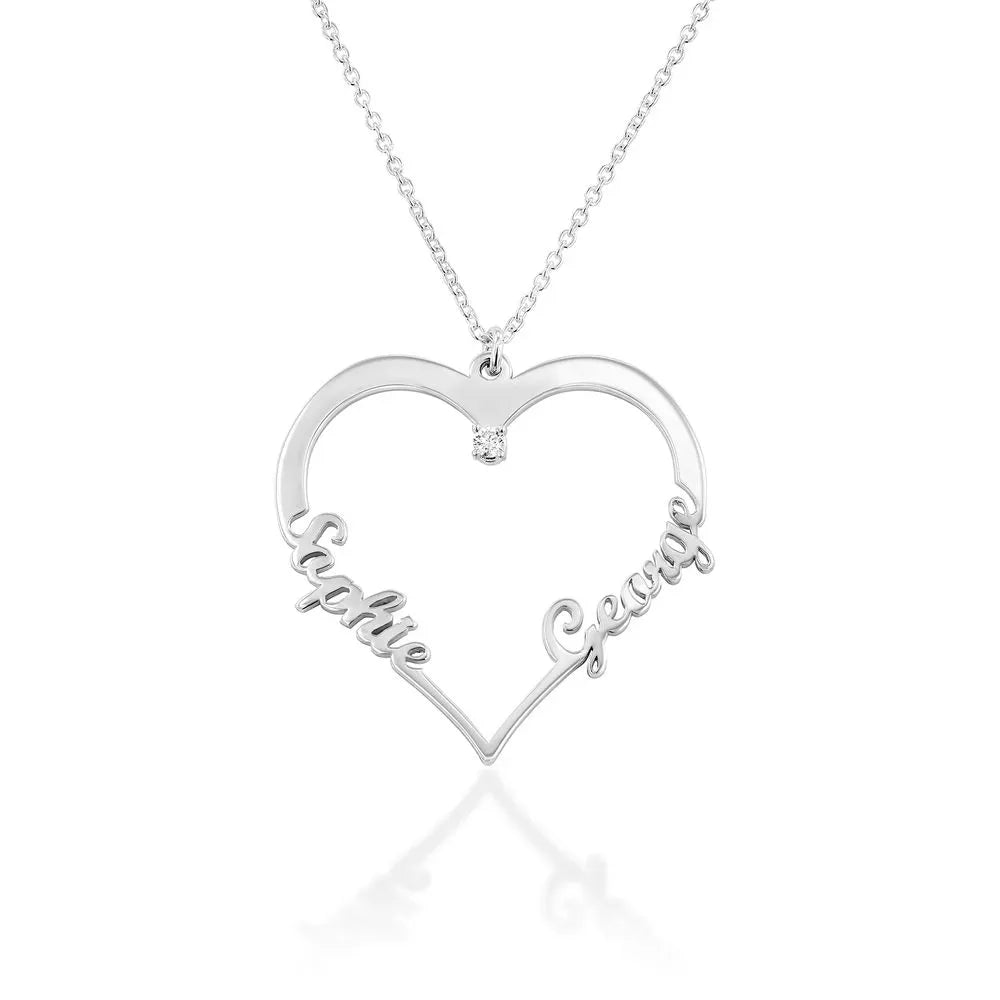 Contour Heart Pendant Necklace with Two Names