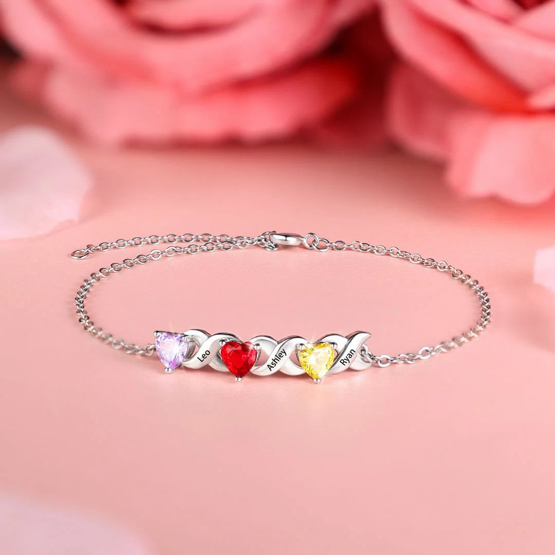 Family Custom Bracelet Heart Personalized with Birthstones