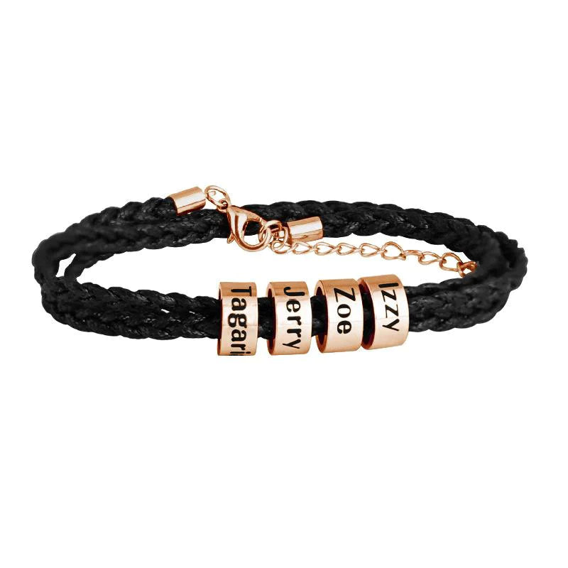 Men Braided Leather Bracelet with Small Custom Beads