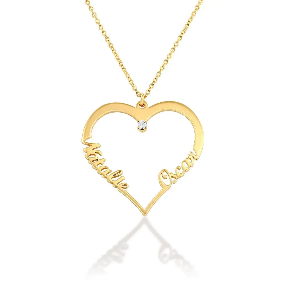 Contour Heart Pendant Necklace with Two Names