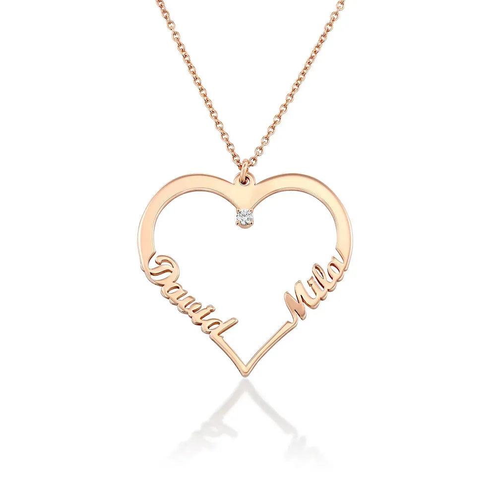 Contour Heart Pendant Necklace with Two Names