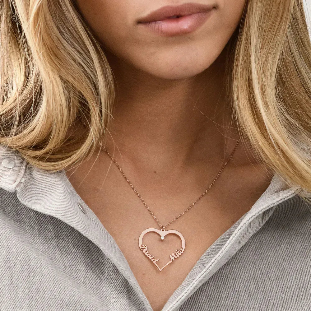 Contour Heart Pendant Necklace with Two Names