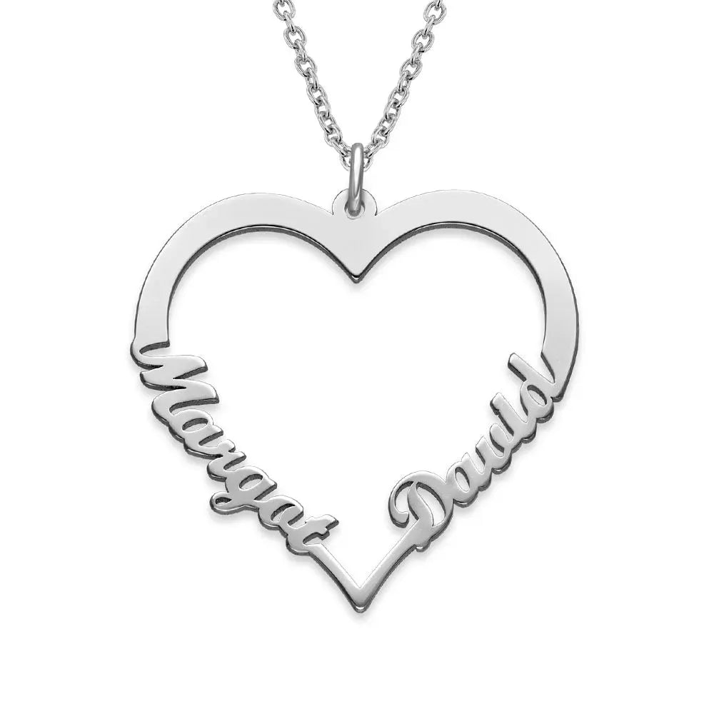 Contour Heart Pendant Necklace with Two Names