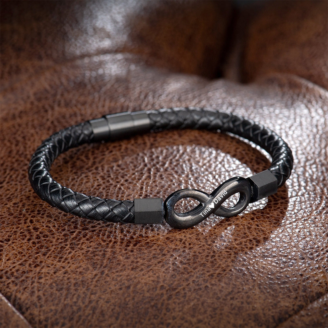 Personalized 2 Names Infinity Leather Bracelet