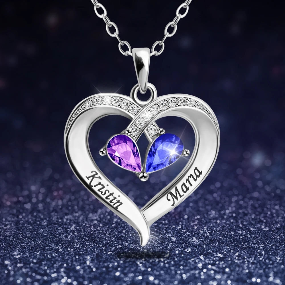 Forever Love Birthstone & Diamond Heart Pendant Necklace