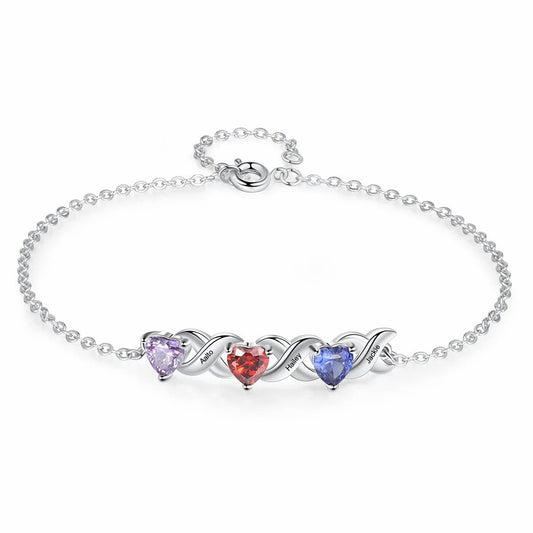 Family Custom Bracelet Heart Personalized with Birthstones