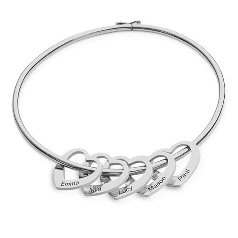 Bangle Bracelet with Heart Shape Pendants