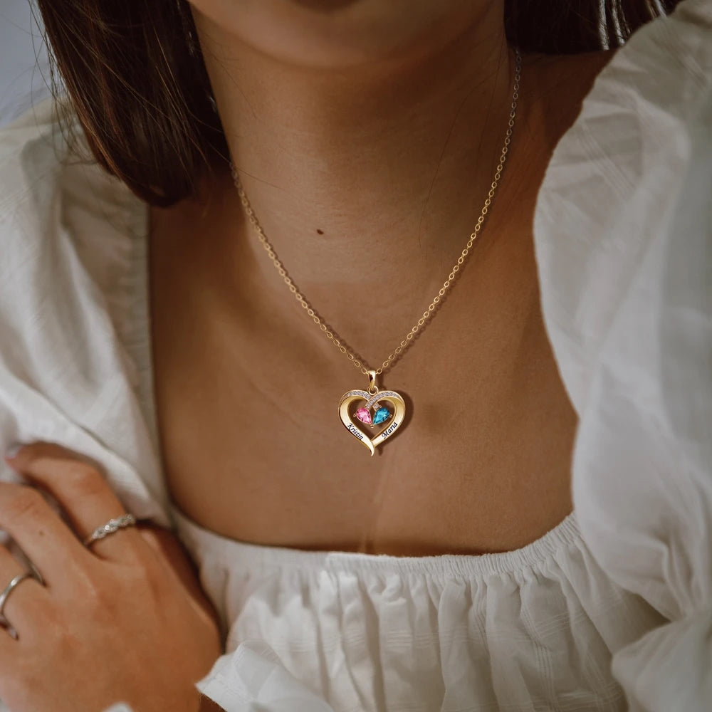 Forever Love Birthstone & Diamond Heart Pendant Necklace