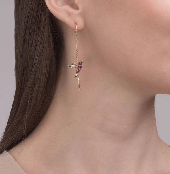 Ladies Elegant Hummingbird Rhinestone Stud Earrings