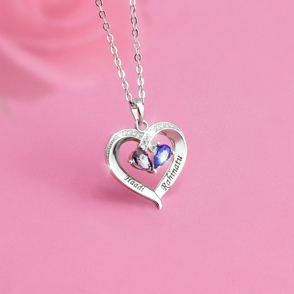 Forever Love Birthstone & Diamond Heart Pendant Necklace