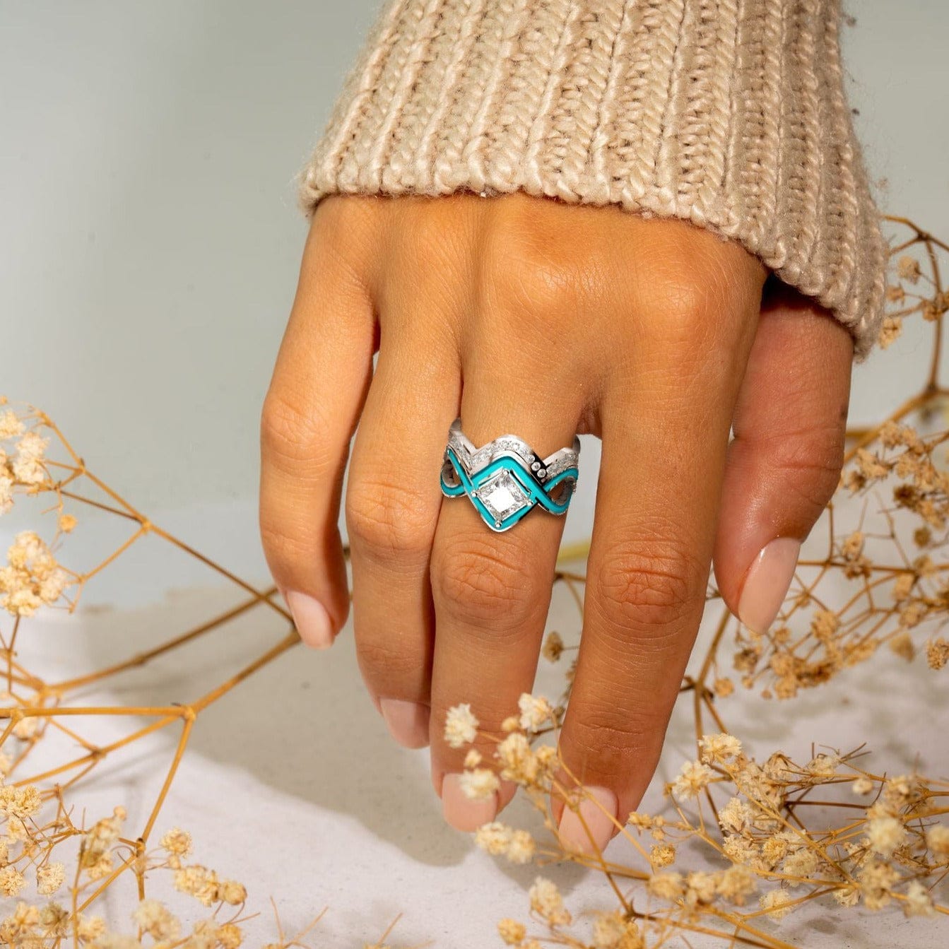 Turquoise Ocean Wave Ring - S925 Sterling Silver