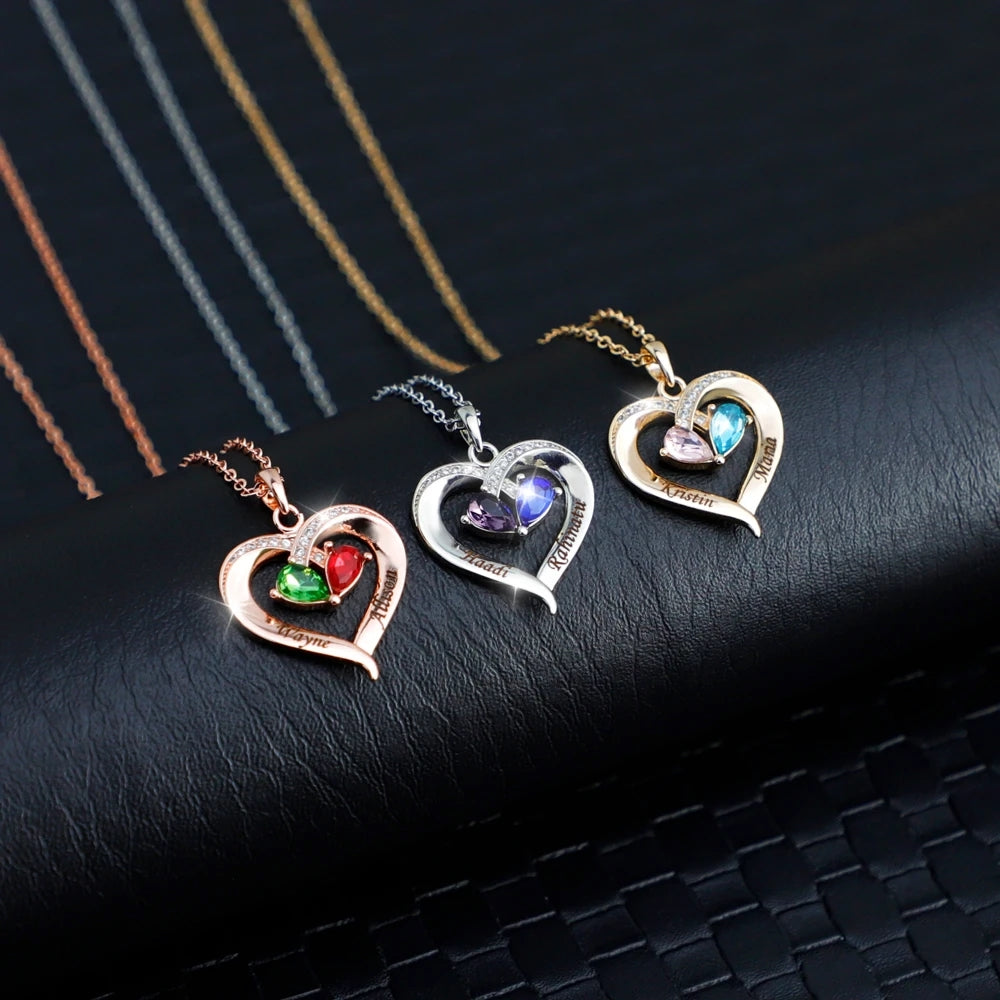 Forever Love Birthstone & Diamond Heart Pendant Necklace