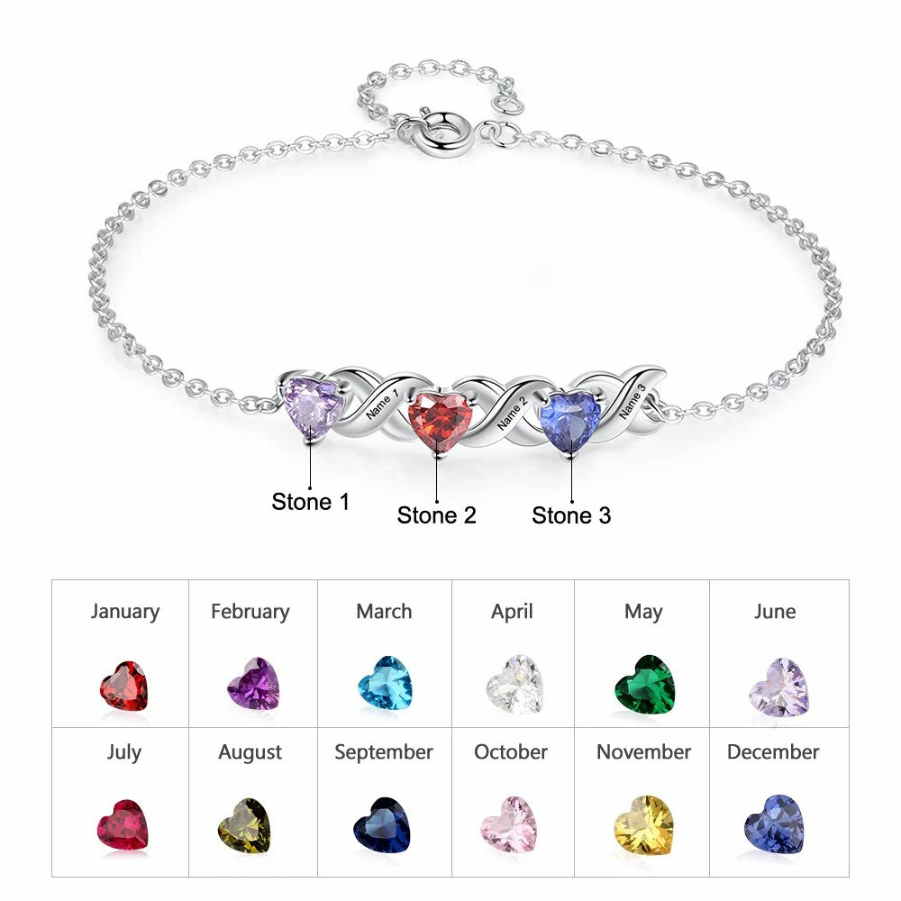 Family Custom Bracelet Heart Personalized with Birthstones