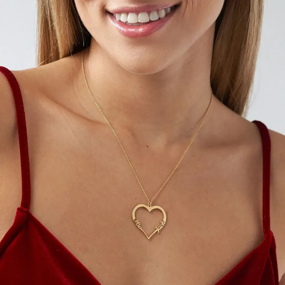 Contour Heart Pendant Necklace with Two Names