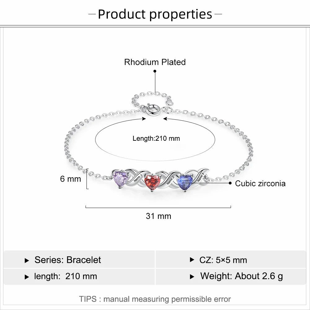 Family Custom Bracelet Heart Personalized with Birthstones
