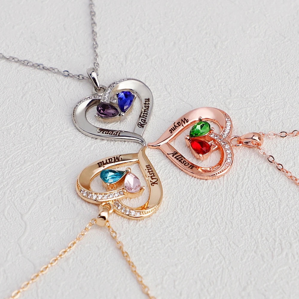 Forever Love Birthstone & Diamond Heart Pendant Necklace