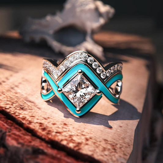 Turquoise Ocean Wave Ring - S925 Sterling Silver