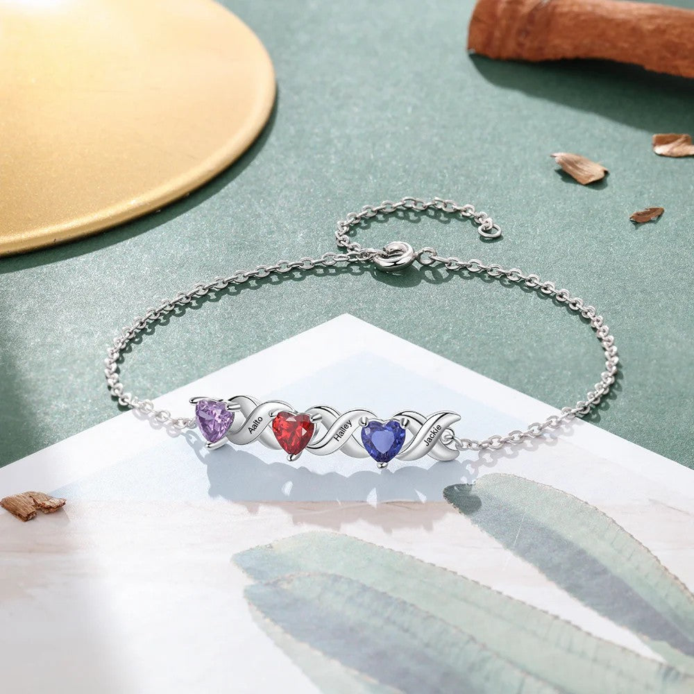 Family Custom Bracelet Heart Personalized with Birthstones