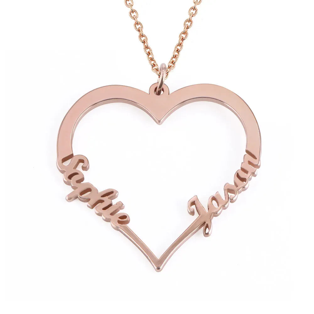 Contour Heart Pendant Necklace with Two Names