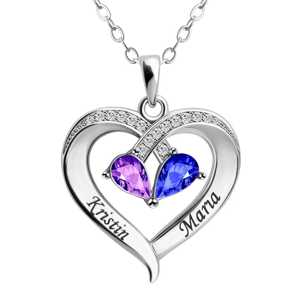 Forever Love Birthstone & Diamond Heart Pendant Necklace