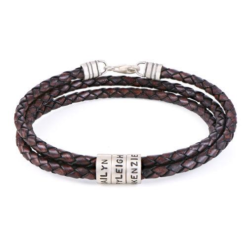 Men Braided Leather Bracelet with Small Custom Beads