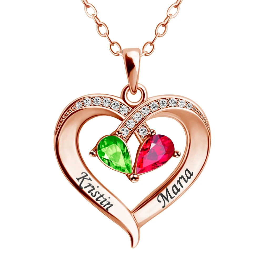 Forever Love Birthstone & Diamond Heart Pendant Necklace