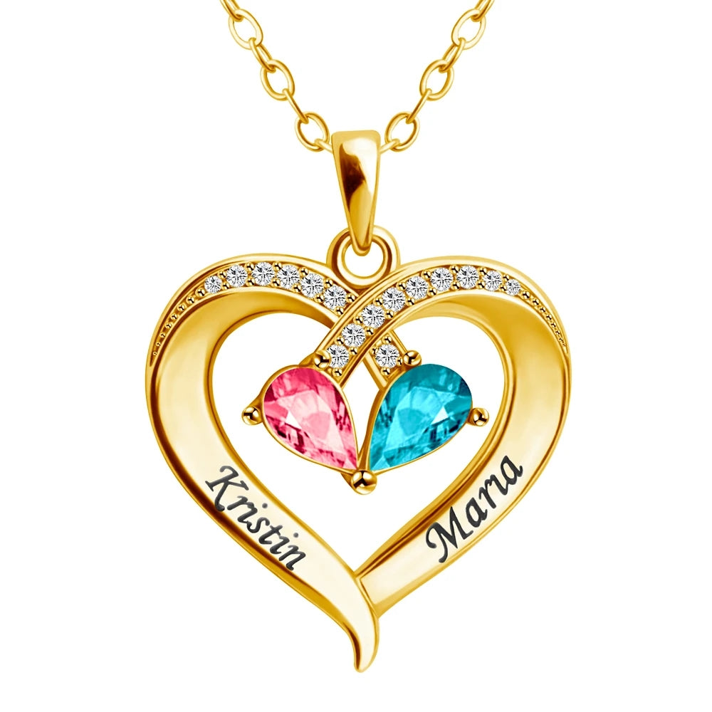 Forever Love Birthstone & Diamond Heart Pendant Necklace