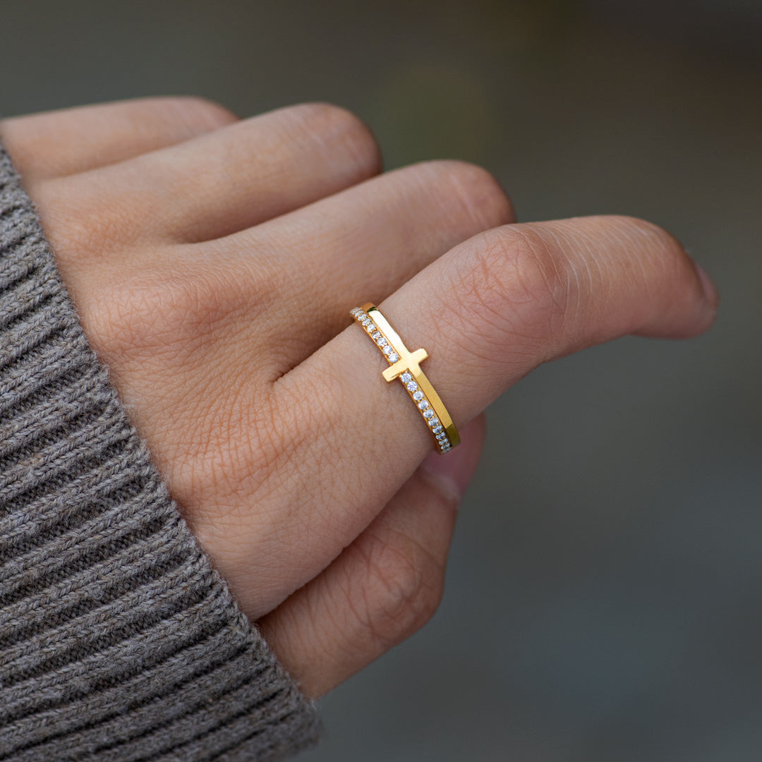 Pray On It Golden Cross Ring