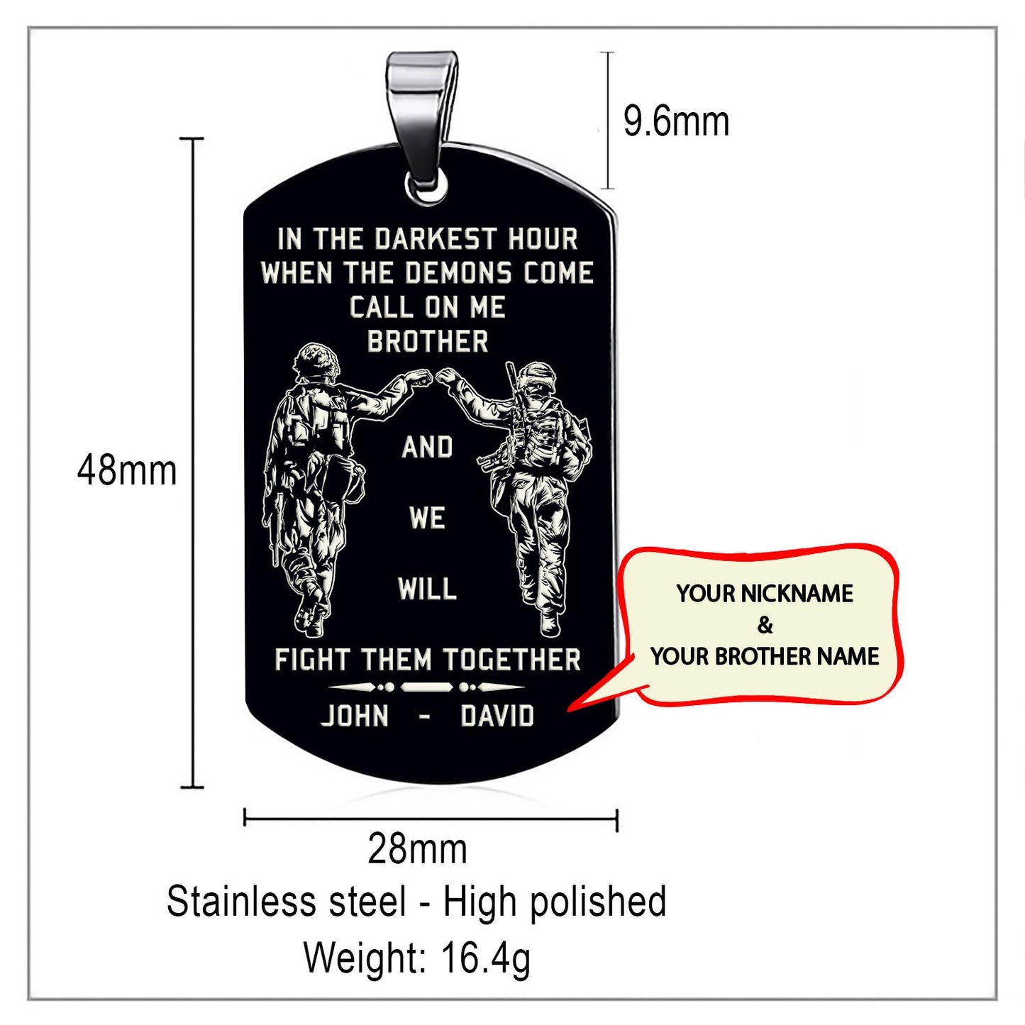 Soldier dog tag black call on me brother Father's day and 4th of July day gifts