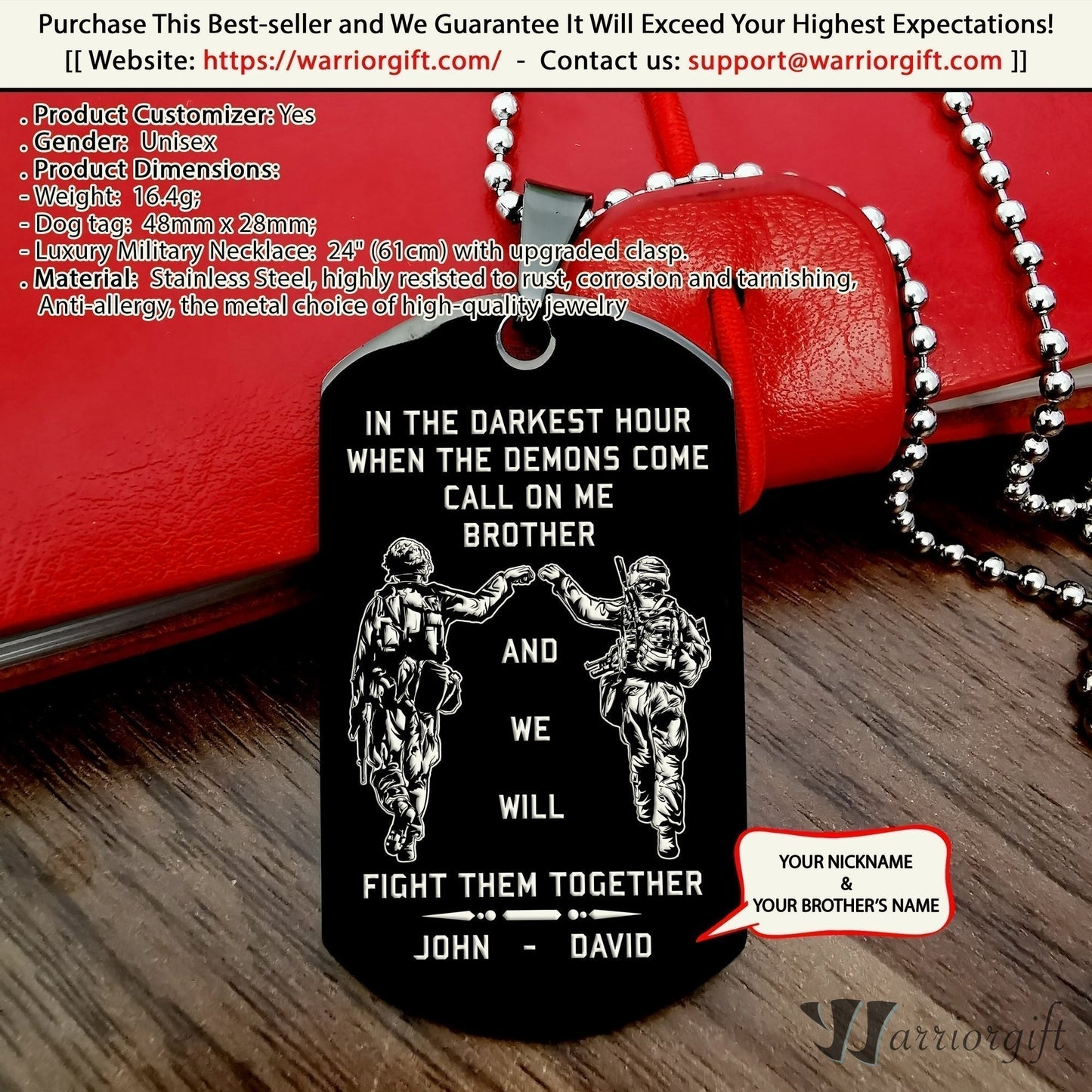 Soldier dog tag black call on me brother Father's day and 4th of July day gifts