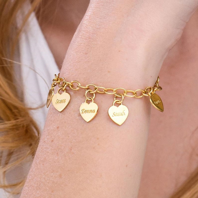 Link Bracelet with Heart Charms