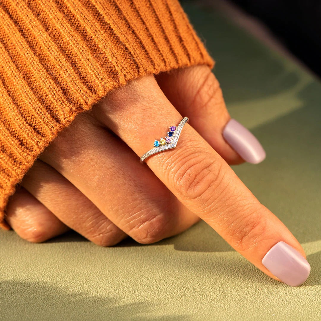 1-6 Birthstones Chevron Pave Ring