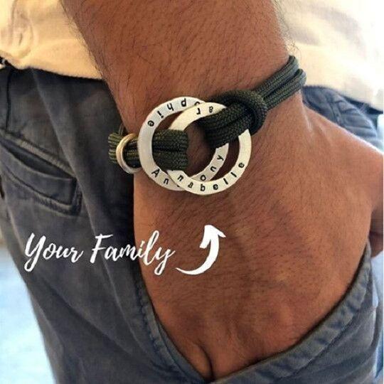 Rope Bracelet for Men with Engraved Hoop