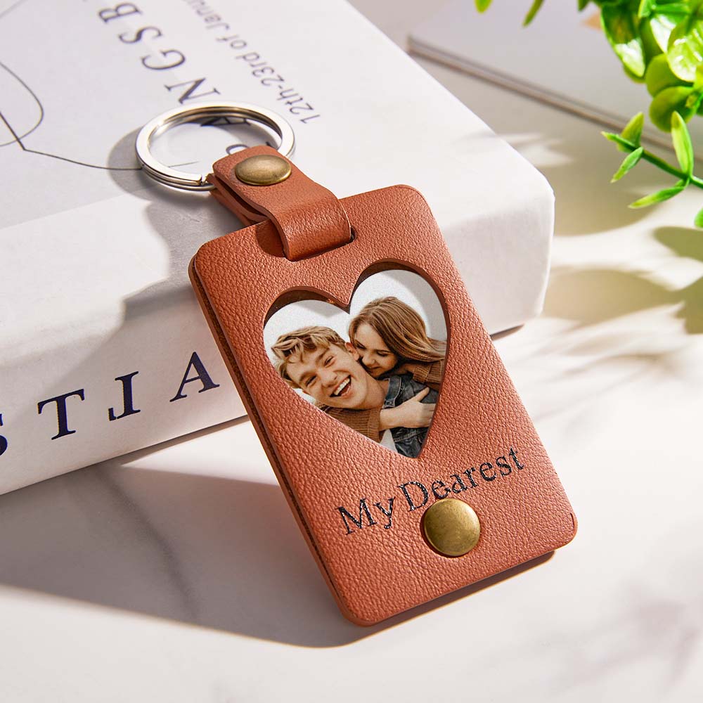 Custom Photo Engraved Keychains Heart-shaped Leather Gifts