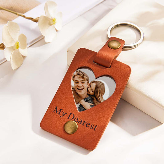 Custom Photo Engraved Keychains Heart-shaped Leather Gifts