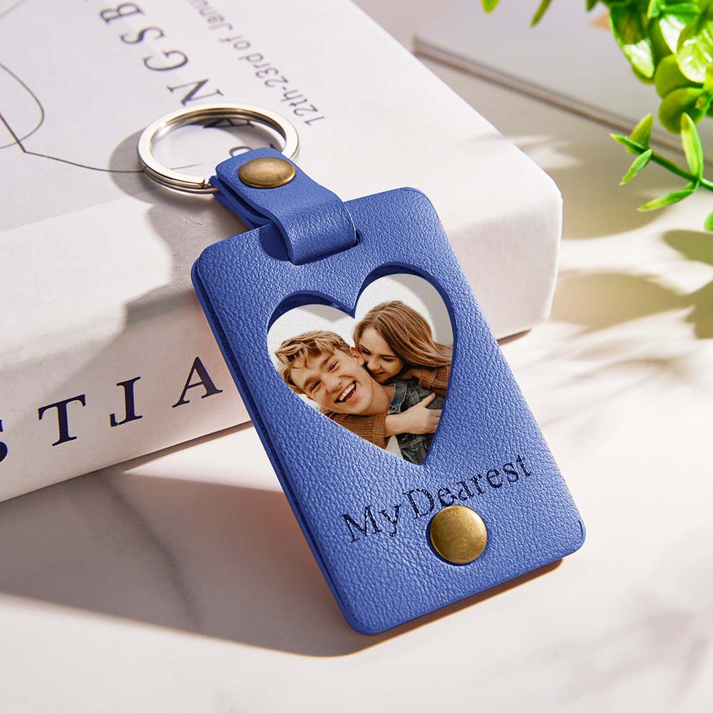 Custom Photo Engraved Keychains Heart-shaped Leather Gifts