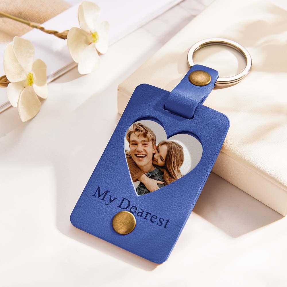 Custom Photo Engraved Keychains Heart-shaped Leather Gifts