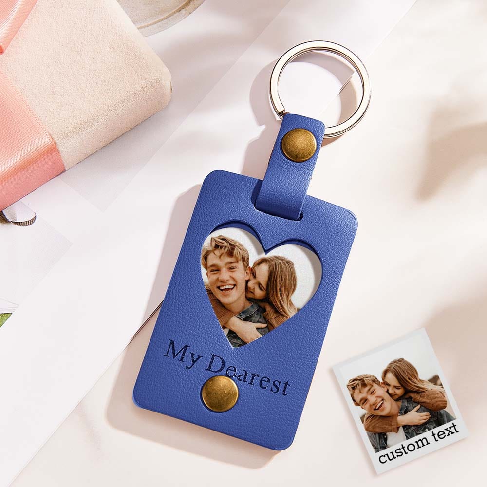 Custom Photo Engraved Keychains Heart-shaped Leather Gifts