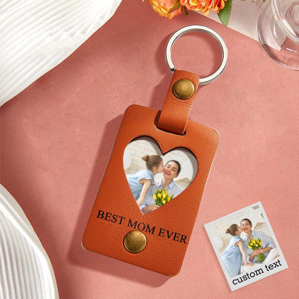 Custom Photo Engraved Keychains Heart-shaped Leather Gifts