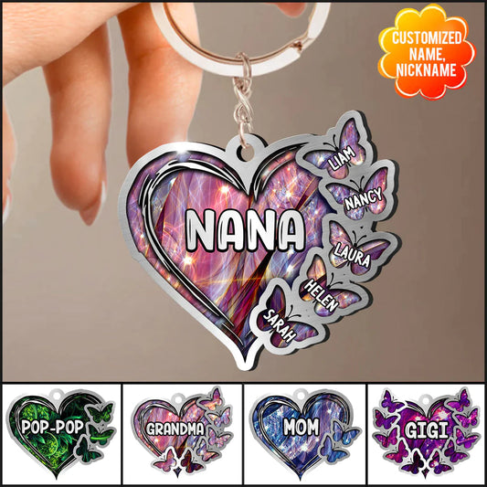 Grandma- Mom Heart Kids, Multi Colors Personalized Keychain