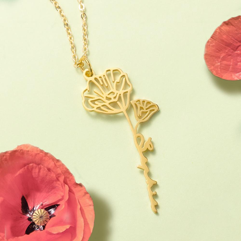 Birth Flower Necklace With Name Pendent