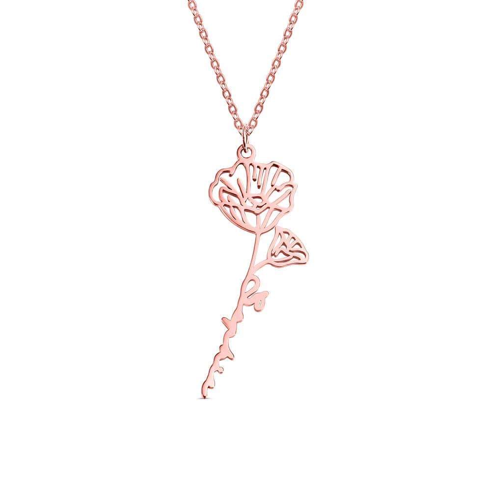 Birth Flower Necklace With Name Pendent