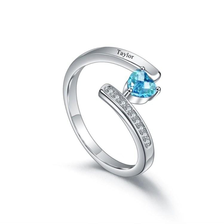 Heart Birthstone 1 Name Ring